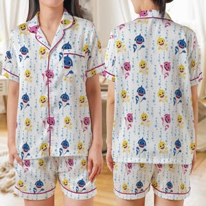 Baby Shark familjepyjamas, matchande pyjamasset för mamma och dotter, söta barnsömnar, mamma och jag nattkläder present bild 5