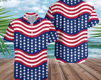 4th of July Aloha Shirt USA Flag, Patriotic Hawaiian Shirt, 250th Anniversary America Button Up, Independence Day Summer Beach Shirt