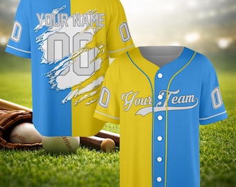 Custom Split Color Baseball Jersey, Personalized Name Number Shirt, Two Tone Team Uniform, Unisex Sports Tee, Gift for Fans