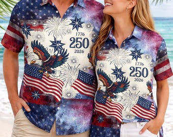 USA 250 verjaardag adelaar 1776-2026 Hawaii shirt, Amerika 250 button shirt, patriottische adelaar, Vrijheidsbeeld, 250 jaar vrijheid
