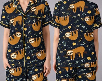Cute Sloth Pajama Shirt, Sloth Sleep Loungewear, Funny Sloth Sleepwear Gift, Funny Sloth Pajama Set, Sloth Pajama Shirt, Sloth Lovers Gift