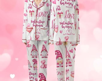 Cute Gnome Valentine Pajamas Set, Gnome Lover Pajama, Valentine Day Pajamas, Valentine XOXO Gift, Gift For Him, Her, Christmas Pajamas Set