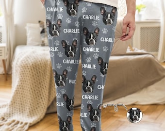 Custom Photo Funny Pet Face Pattern Dog Cat Family - Personalized Pajama Pants, Dog Name Pajamas Pants,Christmas Gifts for Grandma,Daddy