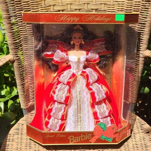 1997 Happy Holidays Brunette Barbie Doll with Green Eyes Special edition by Mattel MIB NRFB #17832