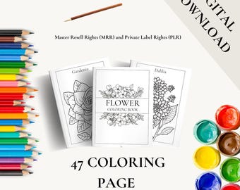 DFY Libro para colorear para adultos y niños I Imprimible I Libro para colorear de flores con derechos de reventa principales (MRR) y derechos de etiqueta privada (PLR)