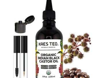 Biologische zwarte ricinusolie Haargroeiolie, 100% puur, hexaanvrij, koudgeperst - USDA-gecertificeerd, diep vocht, dikkere wenkbrauwen en wimpers,