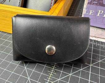 Handcrafted double stacked leather card holder wallet business black sheen