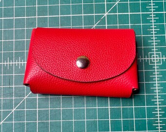 Handcrafted double stacked red leather card holder wallet business -pink interior