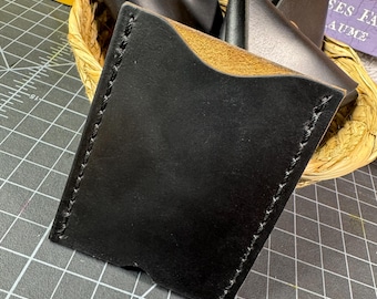 Handmade Black Leather Card Holder Wallet Sleeve brown interior