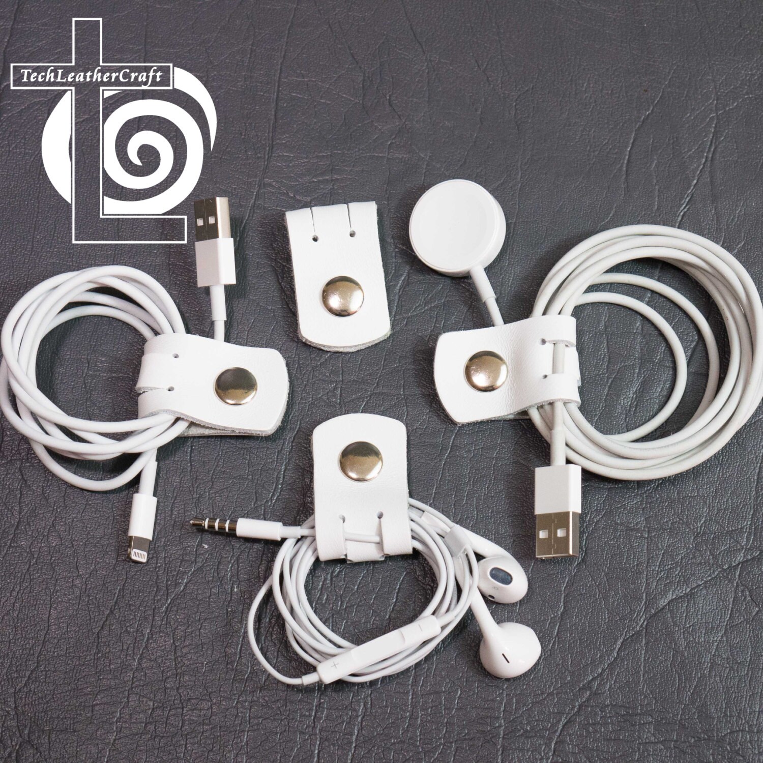 3 Pack of Leather Cord Holders for Apple iPhone or Samsung Smartphone