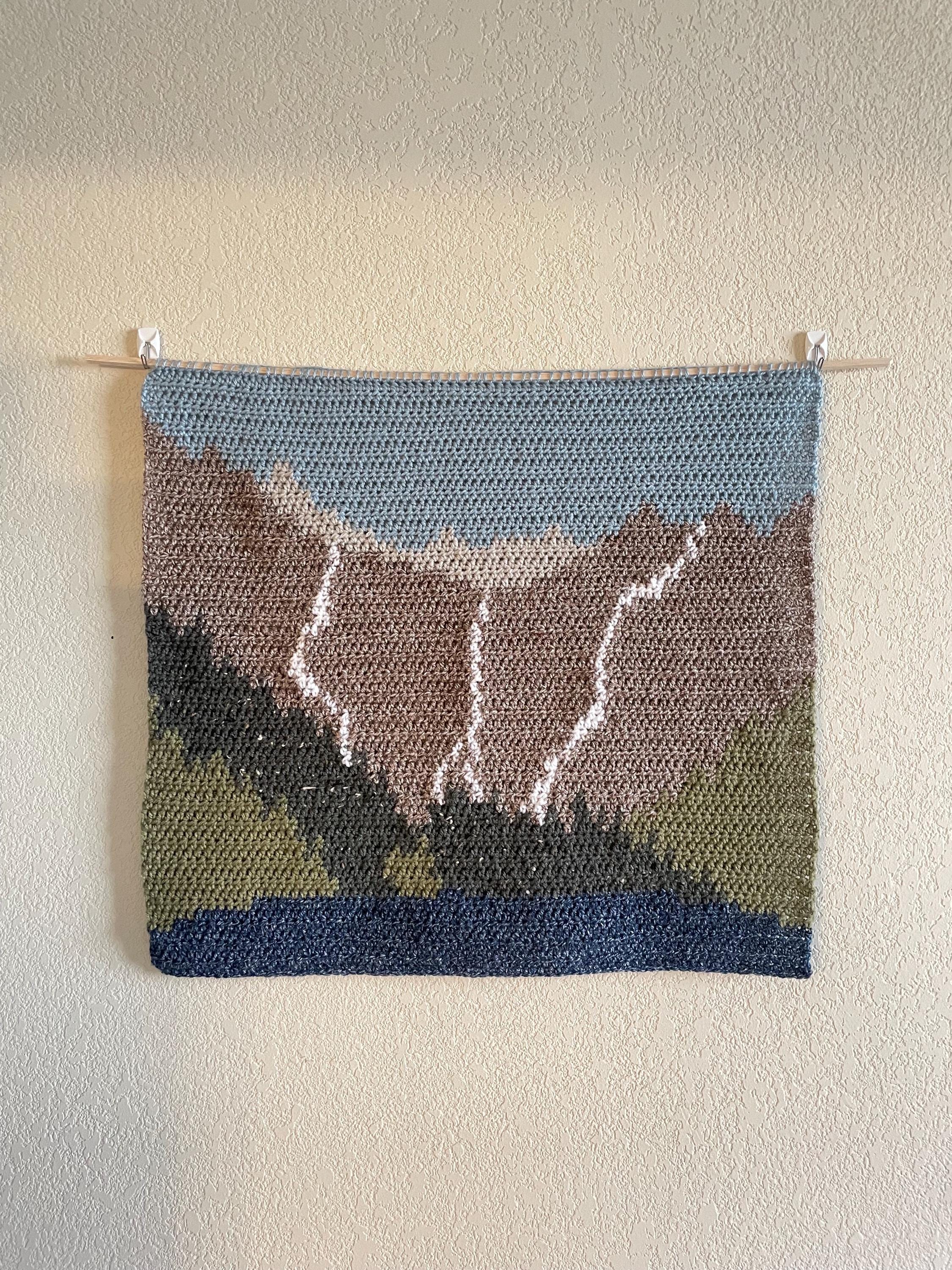 20 National Park Crochet Patterns to Bring America’s Landscapes Home 4 Avalanche Lake tapestry crochet wall hanging pattern