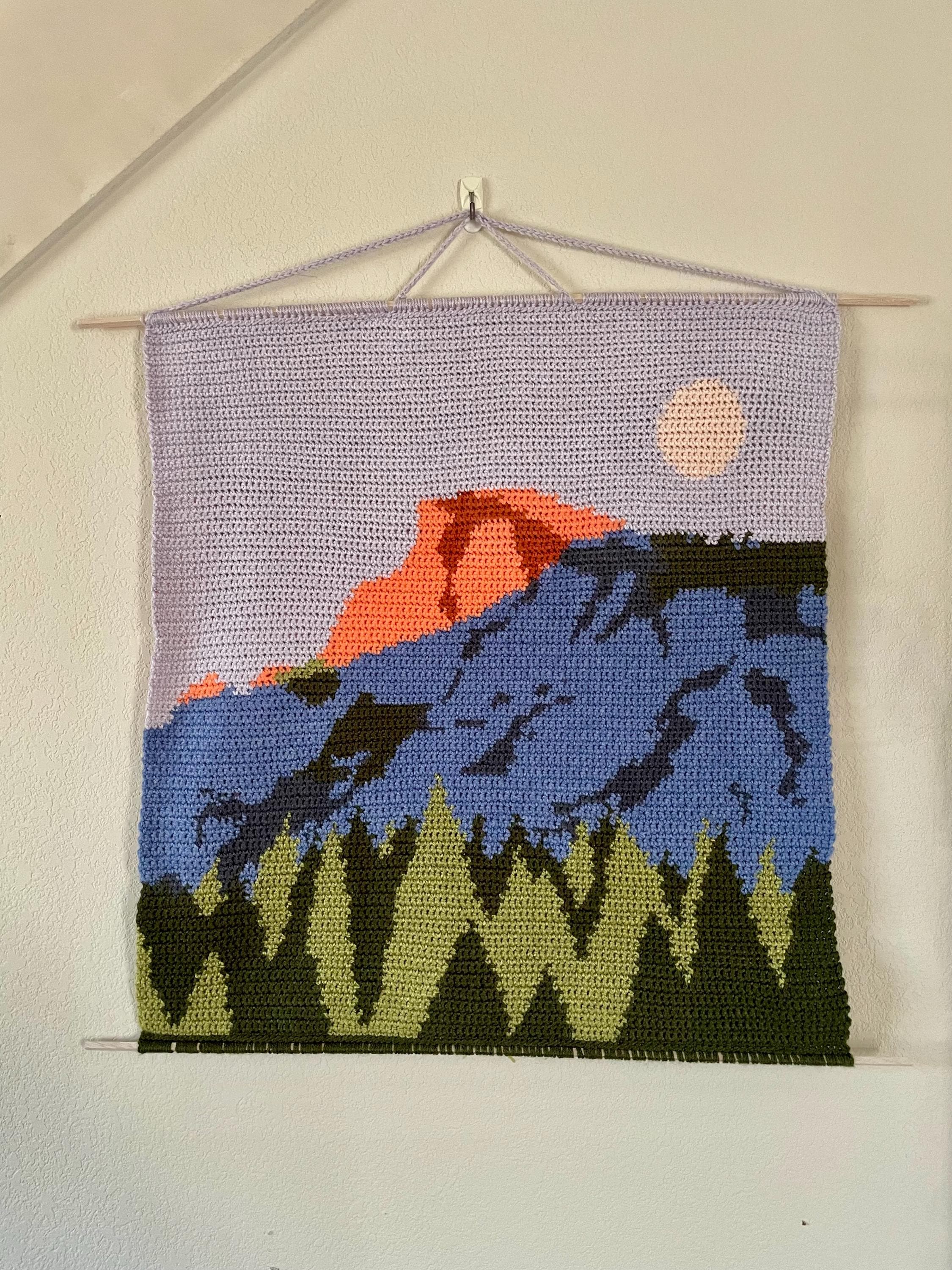 20 National Park Crochet Patterns to Bring America’s Landscapes Home 19 Alpenglow on Half Dome tapestry crochet pattern