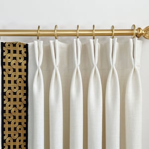 White Cotton Linen Curtains Panels With Trims,Pleated Linen Curtains,Custom Size Drapery Panels for Bedroom,Home Decor