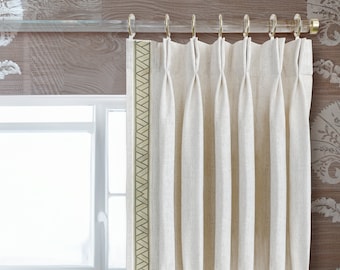 Cortinas de lino personalizadas plisadas francesas, paneles de cortina de lino blanco con adornos, cortinas de lino para sala de estar, suaves y naturales, regalo