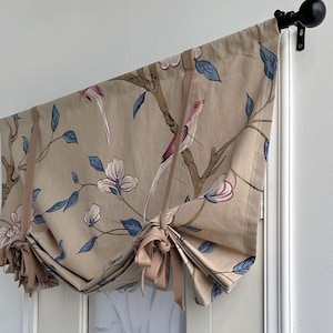 Light Brown Floral Pattern Tie Up Valance,Farmhouse Valance,Custom Size Valance,Linen Cotton Curtain,Cottage Decor