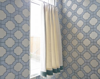 White Linen Cafe Curtain with Beautiful Trims,Custom Short Curtains,French Cafe Style Curtain,Pleated Bathroom Curtains,Window Treatments