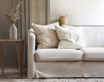 Custom Size Sofa Slipcovers, Replacement, White Linen Blend Sofa Cover, 3 Seater 100+ Fabrics