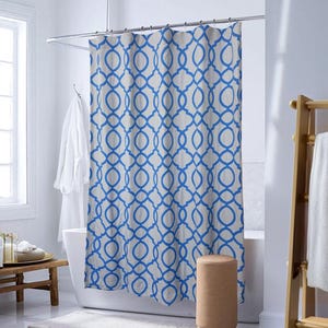 Rideau de douche imperméable à motif géométrique à rayures bleues avec crochets pour rideaux de fenêtre décoratifs pour salle de bain, dimensions personnalisées disponibles