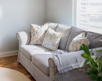 Custom Made Cotton Striped Sofa Slipcover, Choose Your Color, Couch Protector