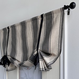 Linen Tie Up Valance,Grey Stripe Valance,Custom Size Valance,Linen Cotton Curtain,Privacy Shades