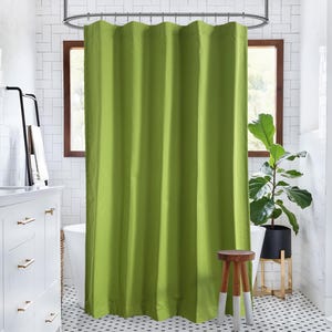 Rideau de douche imperméable vert, rideau suspendu décoratif pour salle de bain avec crochets, dimension personnalisée.