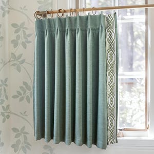 Green Linen Cotton Coffee Curtains, Short Curtains with Trim, Custom Short Curtains, Kitchen Curtains, Bathroom Curtains, Window Treatments