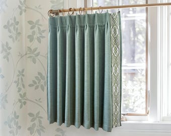 Green Linen Cotton Coffee Curtains, Short Curtains with Trim, Custom Short Curtains, Kitchen Curtains, Bathroom Curtains, Window Treatments
