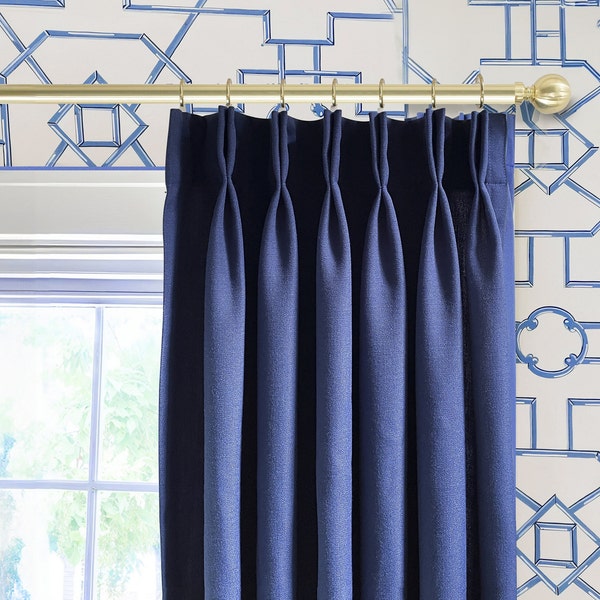 Pleated Blue Cotton Linen Curtains,Custom Curtains,Linen Curtain Panels,Linen Home Decor,Beautiful Custom Curtains And Drapes