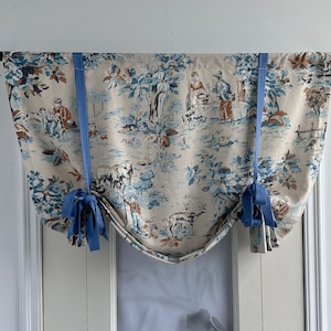 Tie Up Valance with Baby Blue Ribbon,Farmhouse Valance,Custom Size Valance,Linen Cotton Curtain,Cottage Decor