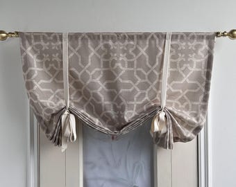 Plaid Tieback Privacy Fabric Curtains, Light Brown Curtains, Beige Tiebacks, Custom Width, Kitchen Curtains, Lodge Decor, Tie Up Valance