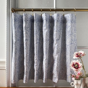 Blue Floral Pattern Linen Cotton Coffee Curtains, Custom Blue Short Curtains, Kitchen Curtains, Bathroom Curtains, Window Treatments