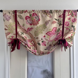 Red Floral Pattern Print Valance,Tie Up Valance with Red Ribbon,Custom Size Valance,Linen Cotton Curtain,Privacy Shades