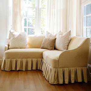Light Yellow Sofa Cover with Pleated Skirt, Custom Size Sofa Slipcovers, Replacement