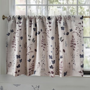 Bloemen plantpatroon katoenlinnen cafégordijnen, aangepaste beige korte gordijnen, keukengordijnen, badkamergordijnen, gordijnstofgordijn
