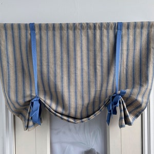 Blue Linen Stripe Pattern Curtains, Linen Folding Roman Shades, Custom Width, Blue Ties, Kitchen Curtains, Lodge Decor, Door Curtains