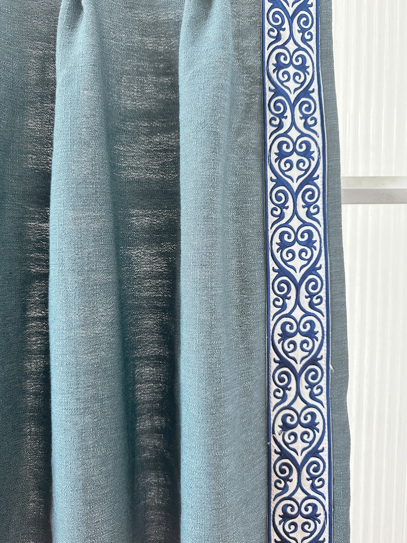 Light Blue Cafe Curtain With Navy Trim,custom Short Curtains, French