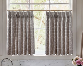 Taupe Cafe Curtain,Custom Short Curtains, French Cafe Style Curtain,Pleated Kitchen Bathroom Curtains,Window Treatments