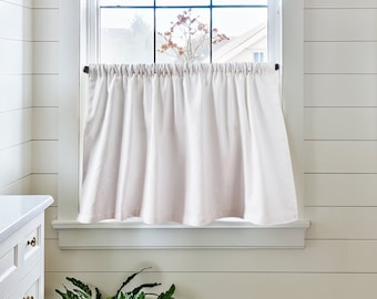 Custom Short Curtains,White Linen Cafe Curtain,Rod Pocket Curtain,French Cafe Style Curtain,Pleated Bathroom Curtains,Window Treatments