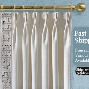 Premium Cotton Linen Curtains,White Cotton Linen Curtains with Trim,Contemporary Pinch Pleated Drapes,Bedroom Decor
