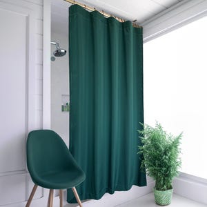Dark green waterproof shower curtain with hooks for home bathrooms, custom sized decorative curtain.