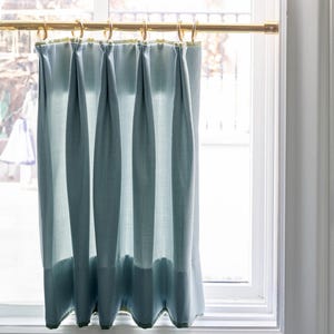Light Blue Linen Cafe Curtains, Beautiful Decor, Custom Short Curtains, French Cafe Style Curtains, Pleated Bathroom Curtains, Curtains