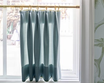 Cortinas de lino azul claro para cafetería, decoración elegante, cortinas cortas personalizadas, cortinas estilo cafetería francesa, cortinas plisadas para baño, cortinas