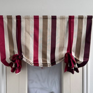 Striped Tie Privacy Fabric Curtains, Red Valance, Red Tie, Custom Width, Kitchen Drapery, Cabin Decor