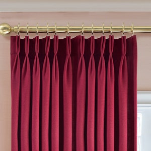 Pleated Red Cotton Linen Curtains,Custom Size Rod Pocket Drapes,Linen Drapes, Homey Style,Handmade Curtain