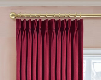 Pleated Red Cotton Linen Curtains,Custom Size Rod Pocket Drapes,Linen Drapes, Homey Style,Handmade Curtain