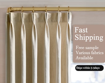 Tende in lino di cotone beige,tende in lino di cotone premium,tende a pieghe,pannelli di drappeggio,tenda fatta a mano