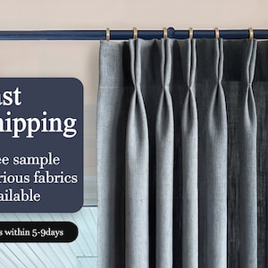 Soft Blue Cotton Linen Curtains,Premium Cotton Linen Curtains,Pinch Pleated Drapes,Handmade Curtain,Home Decor