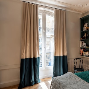 Conjunto de 2 paneles de cortina de bloque de color de lino,Cortinas de lino personalizadas,Cortinas modernas para dormitorio,Cortinas ajustables