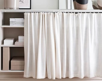 Custom Short Curtains,White Linen Cafe Curtain,French Cafe Style Curtain,Pleated Bathroom Curtains,Window Treatments