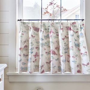 Katoenlinnen cafégordijnen met vlinderprint, aangepaste korte gordijnen, keukengordijnen, badkamergordijnen, raamdecoratie, boerderijstijl, keukengordijnen